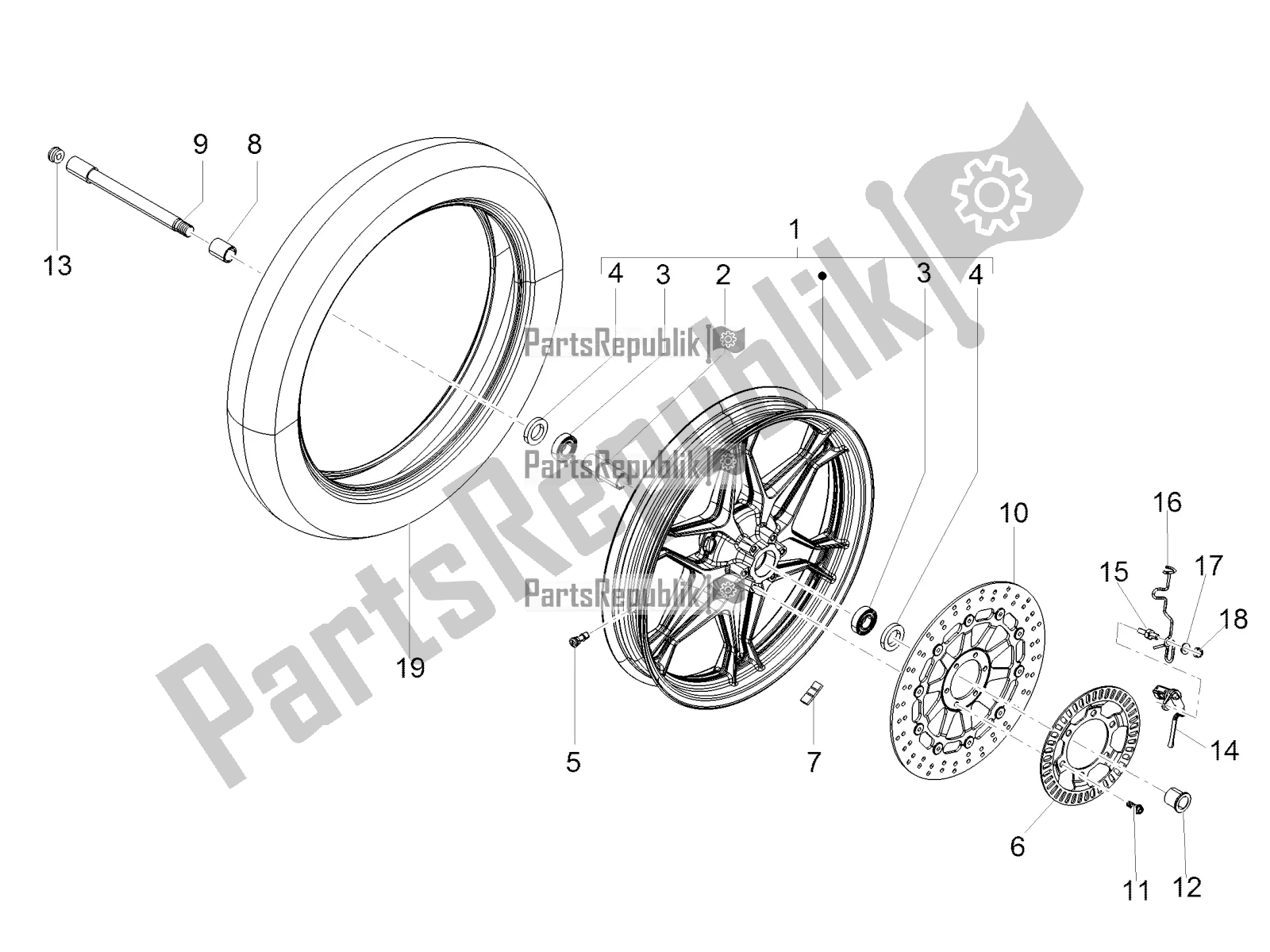 Tutte le parti per il Ruota Anteriore del Moto-Guzzi V7 III Stone 