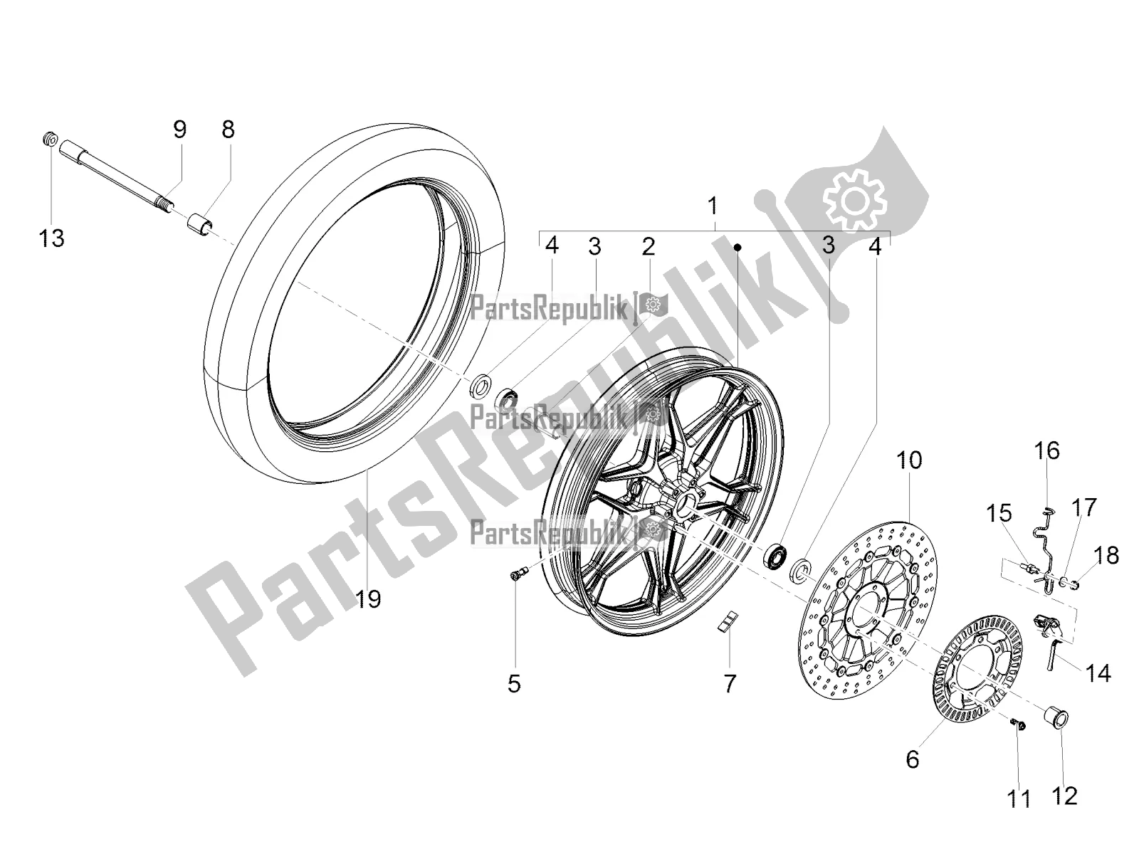 Tutte le parti per il Ruota Anteriore del Moto-Guzzi V7 III Stone 