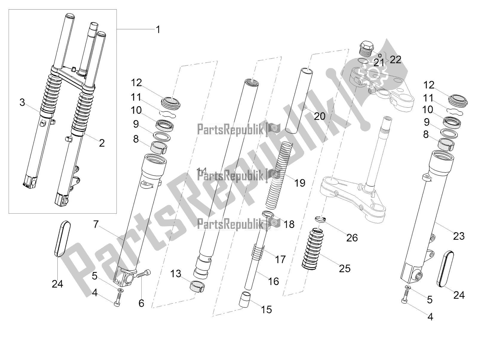 All parts for the Front Fork Kaifa of the Moto-Guzzi V7 Stone 850 2021
