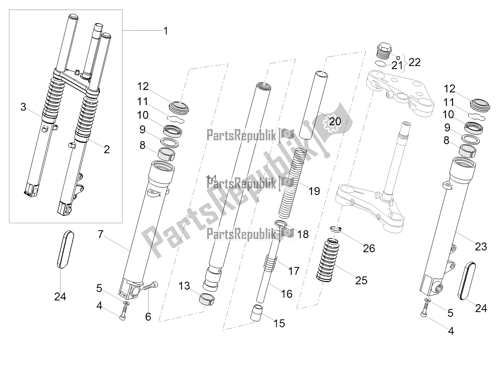 All parts for the Front Fork Kaifa of the Moto-Guzzi V7 Stone 850 Apac 2022