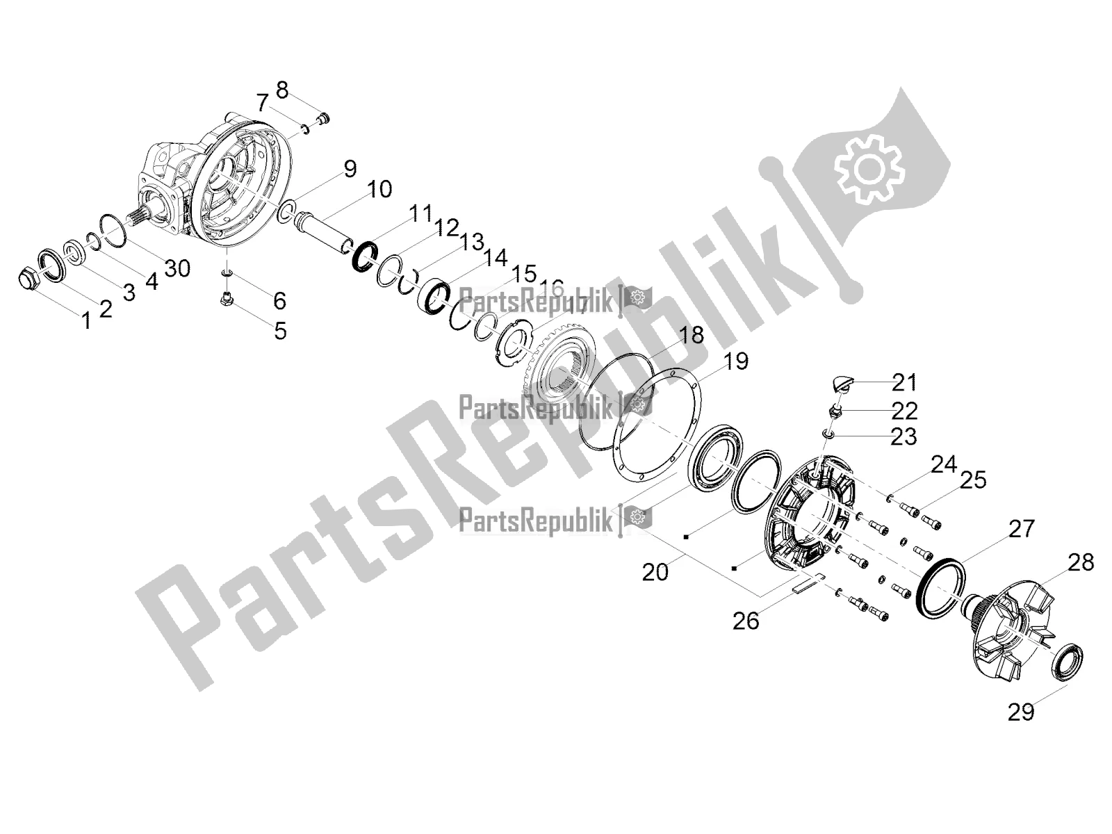 Alle onderdelen voor de Achteroverbrenging / Componenten van de Moto-Guzzi V 85 TT 850 2022