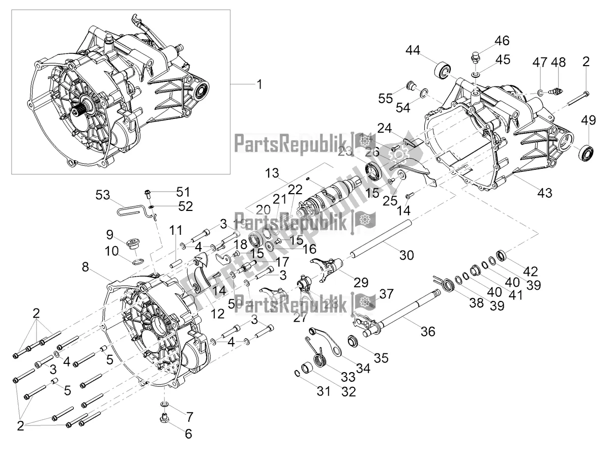 All parts for the Gear Box / Selector / Shift Cam of the Moto-Guzzi V 85 TT Apac 850 2019