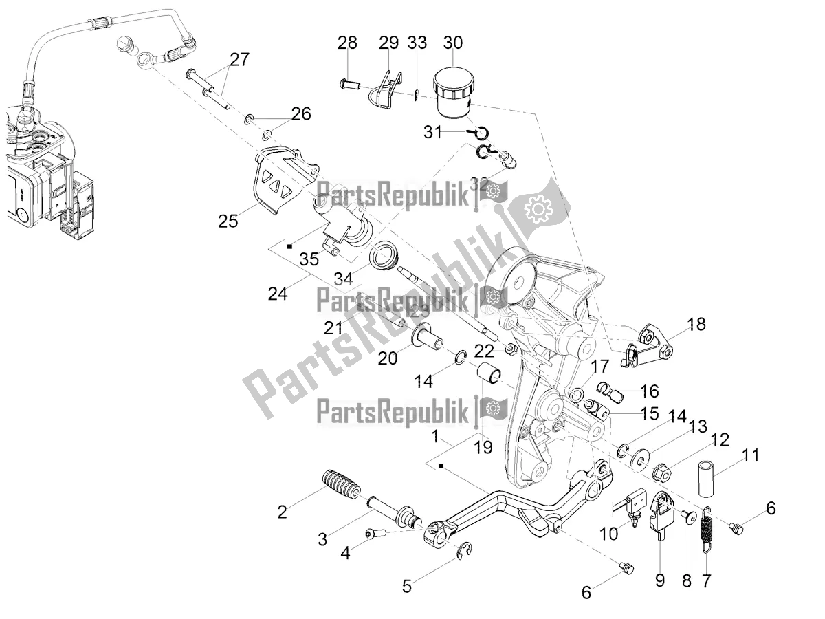 Todas as partes de Cilindro Mestre Traseiro do Moto-Guzzi V 85 TT Polizia Municipale 850 2021