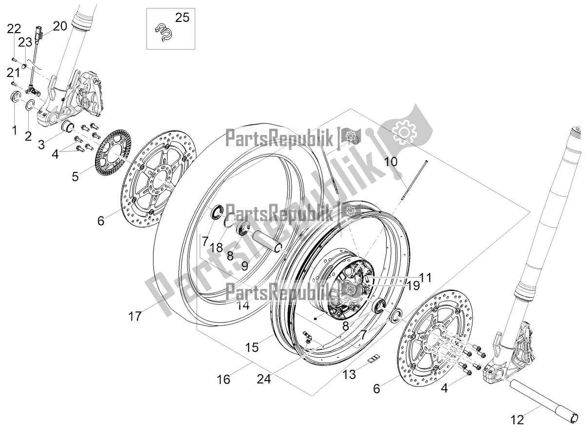 All parts for the Front Wheel of the Moto-Guzzi V 85 TT Travel Pack 850 2021