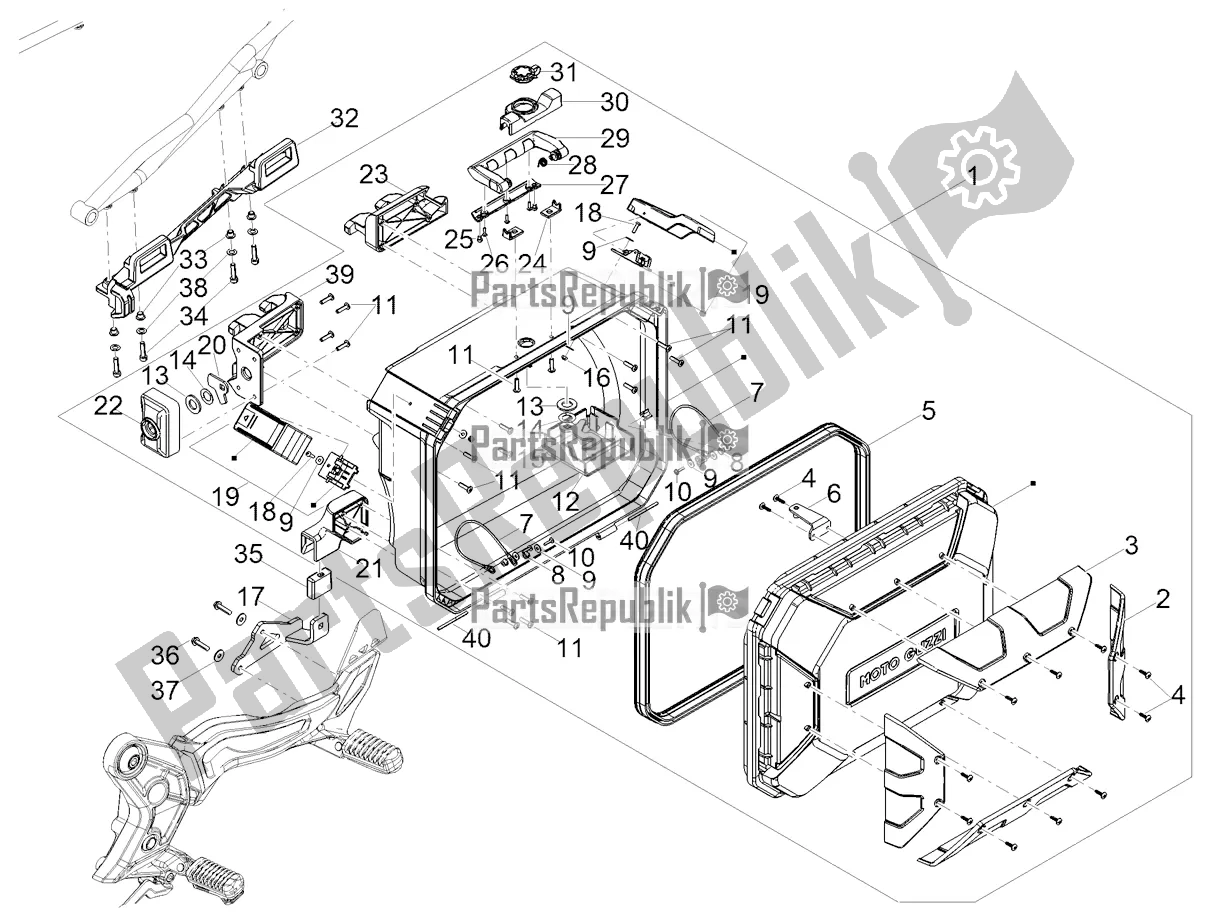 Toutes les pièces pour le Lh Trunk du Moto-Guzzi V 85 TT Travel Pack 850 2021