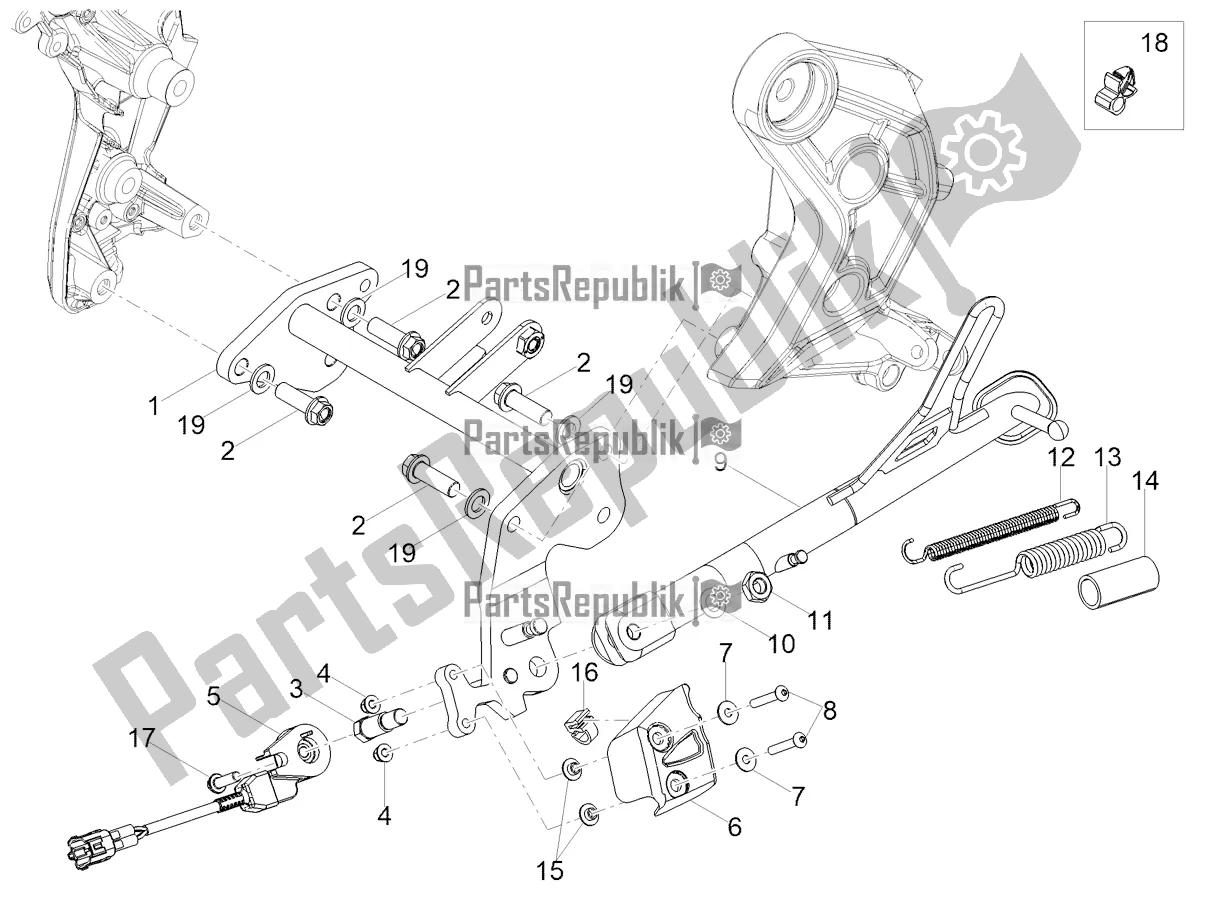 All parts for the Central Stand of the Moto-Guzzi V 85 TT Travel Pack 850 2022