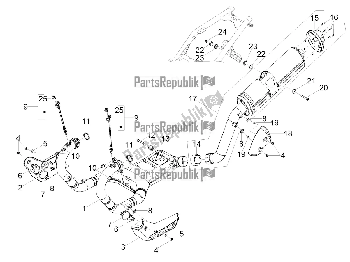 All parts for the Exhaust Pipe of the Moto-Guzzi V 85 TT Travel Pack 850 2022