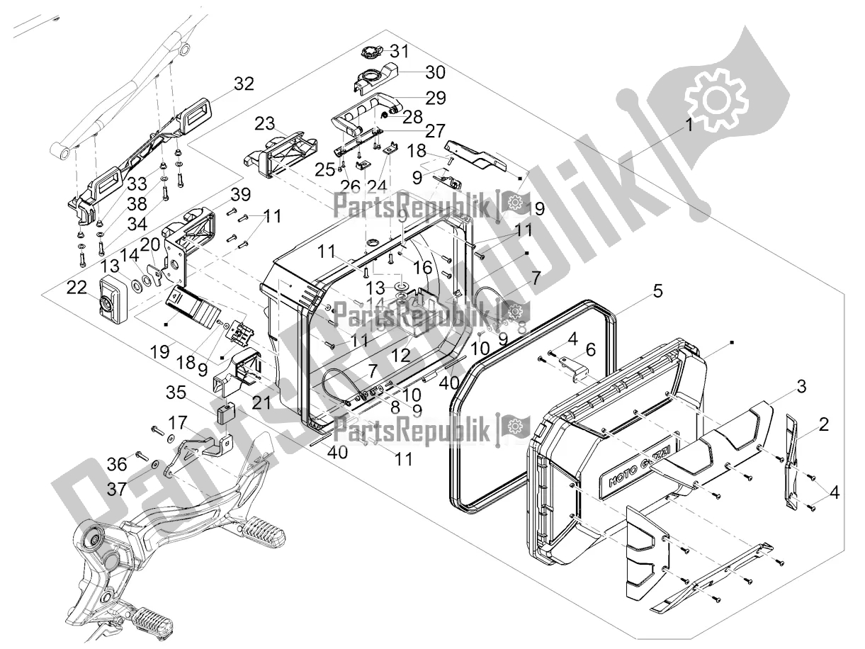 Toutes les pièces pour le Lh Trunk du Moto-Guzzi V 85 TT Travel Pack Apac 850 2020