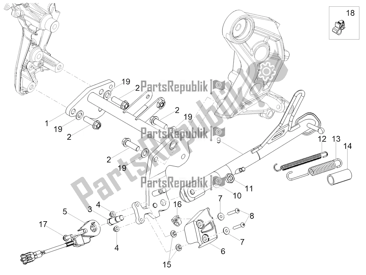 All parts for the Central Stand of the Moto-Guzzi V 85 TT Travel Pack Apac 850 2021