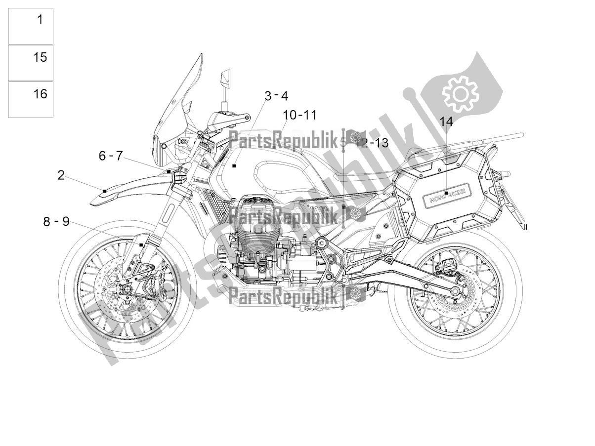 All parts for the Decal of the Moto-Guzzi V 85 TT Travel Pack Apac 850 2021