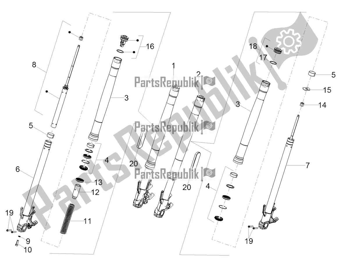 All parts for the Front Fork Kayaba of the Moto-Guzzi V 85 TT Travel Pack Apac 850 2021