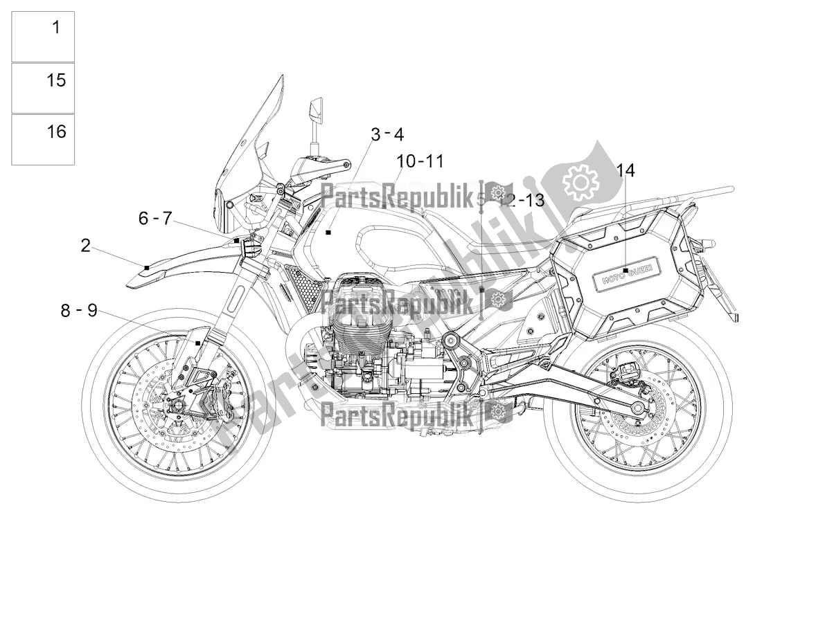 All parts for the Decal of the Moto-Guzzi V 85 TT Travel Pack Apac 850 2022