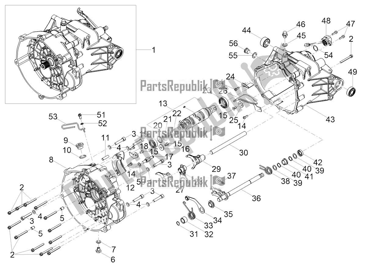 All parts for the Gear Box / Selector / Shift Cam of the Moto-Guzzi V 85 TT Travel Pack Apac 850 2022