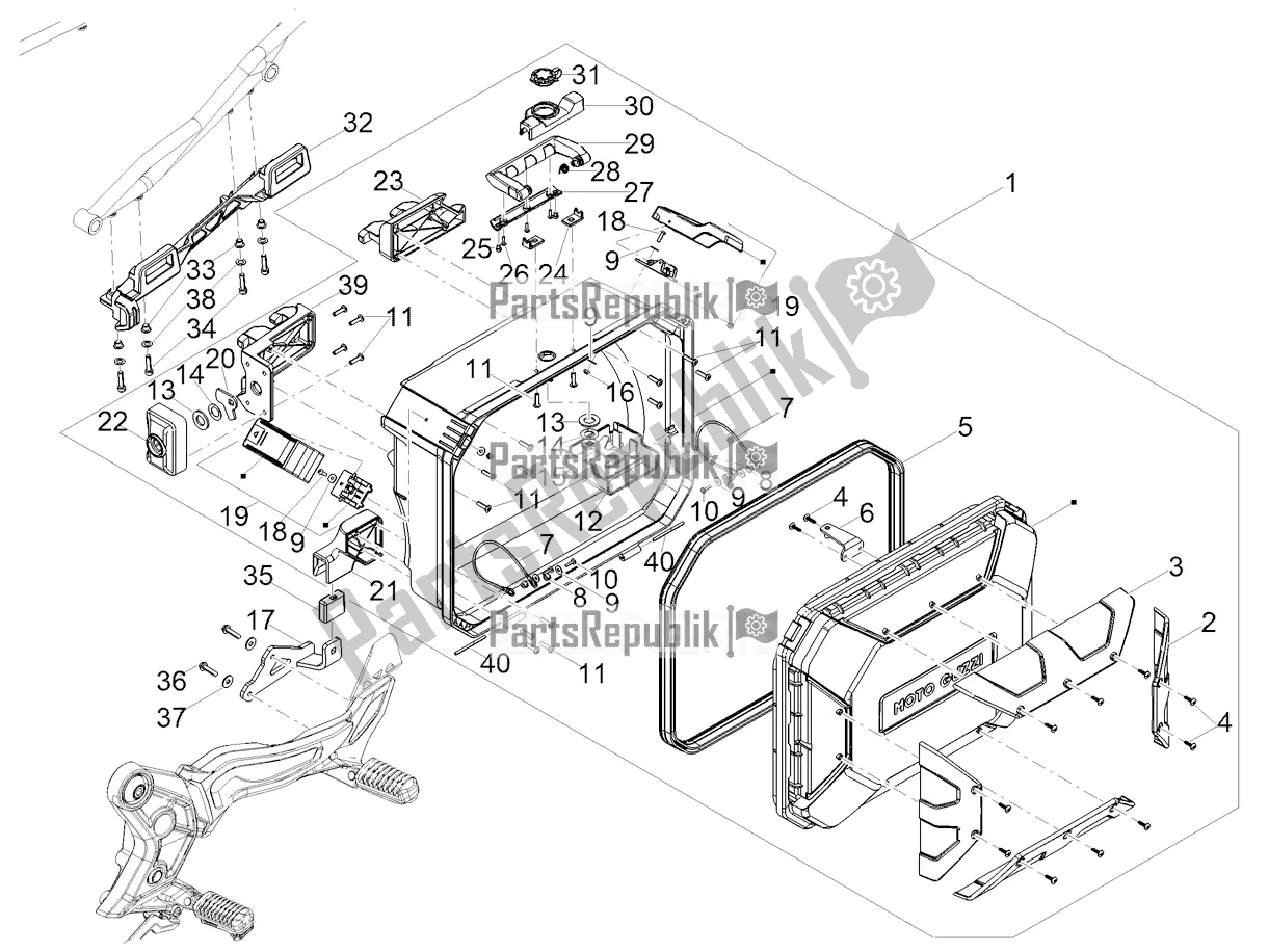 Todas as partes de Lh Trunk do Moto-Guzzi V 85 TT Travel Pack USA 850 2020