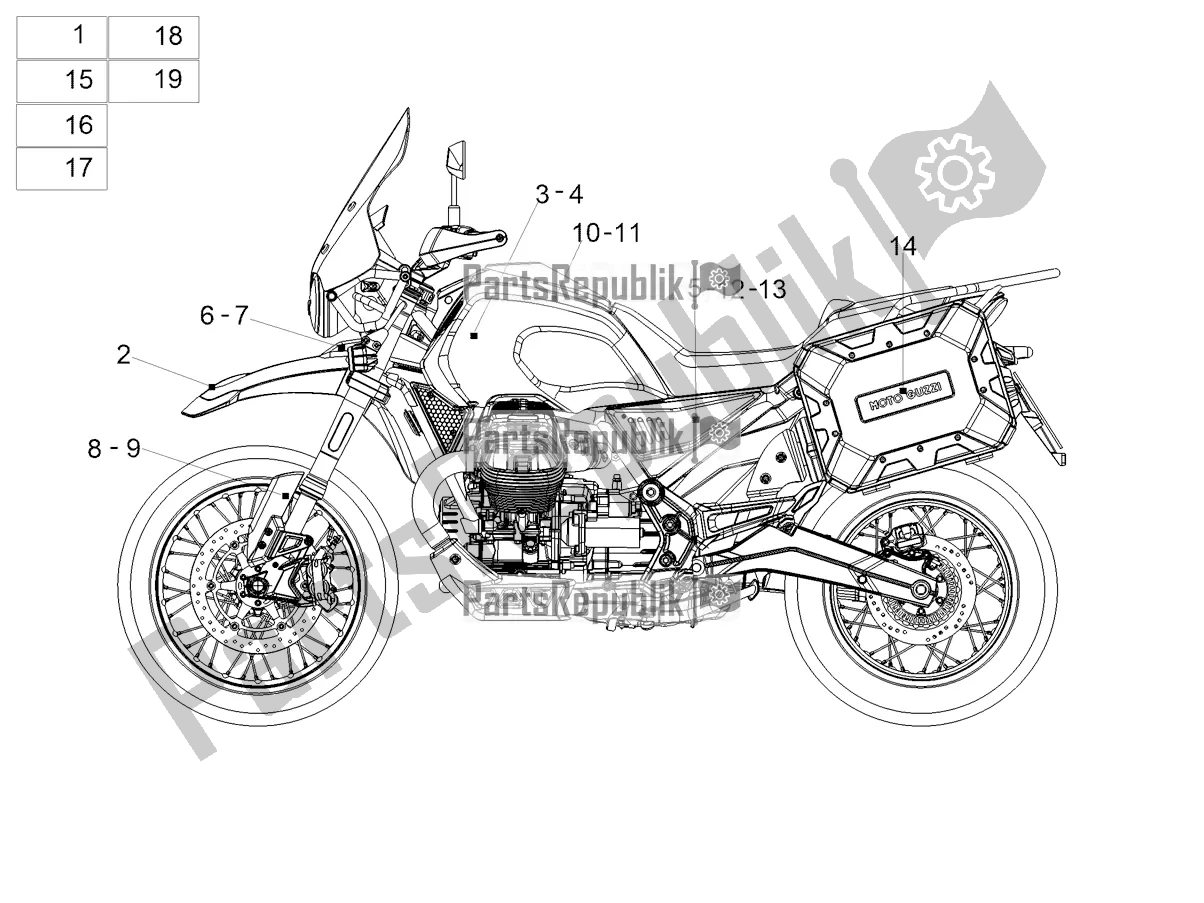 Todas as partes de Decalque do Moto-Guzzi V 85 TT Travel Pack USA 850 2021