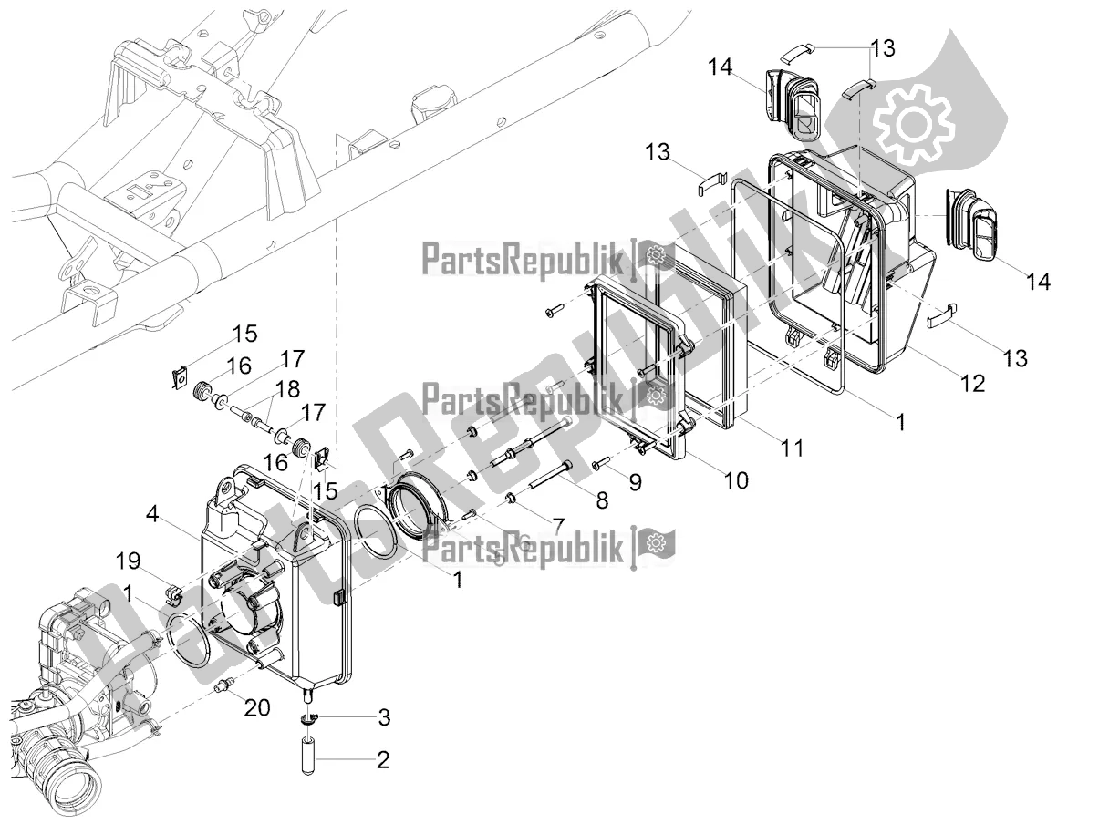 All parts for the Air Box of the Moto-Guzzi V 85 TT Travel Pack USA 850 2022