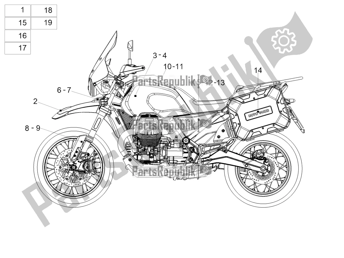 Todas las partes para Etiqueta de Moto-Guzzi V 85 TT Travel Pack USA 850 2022