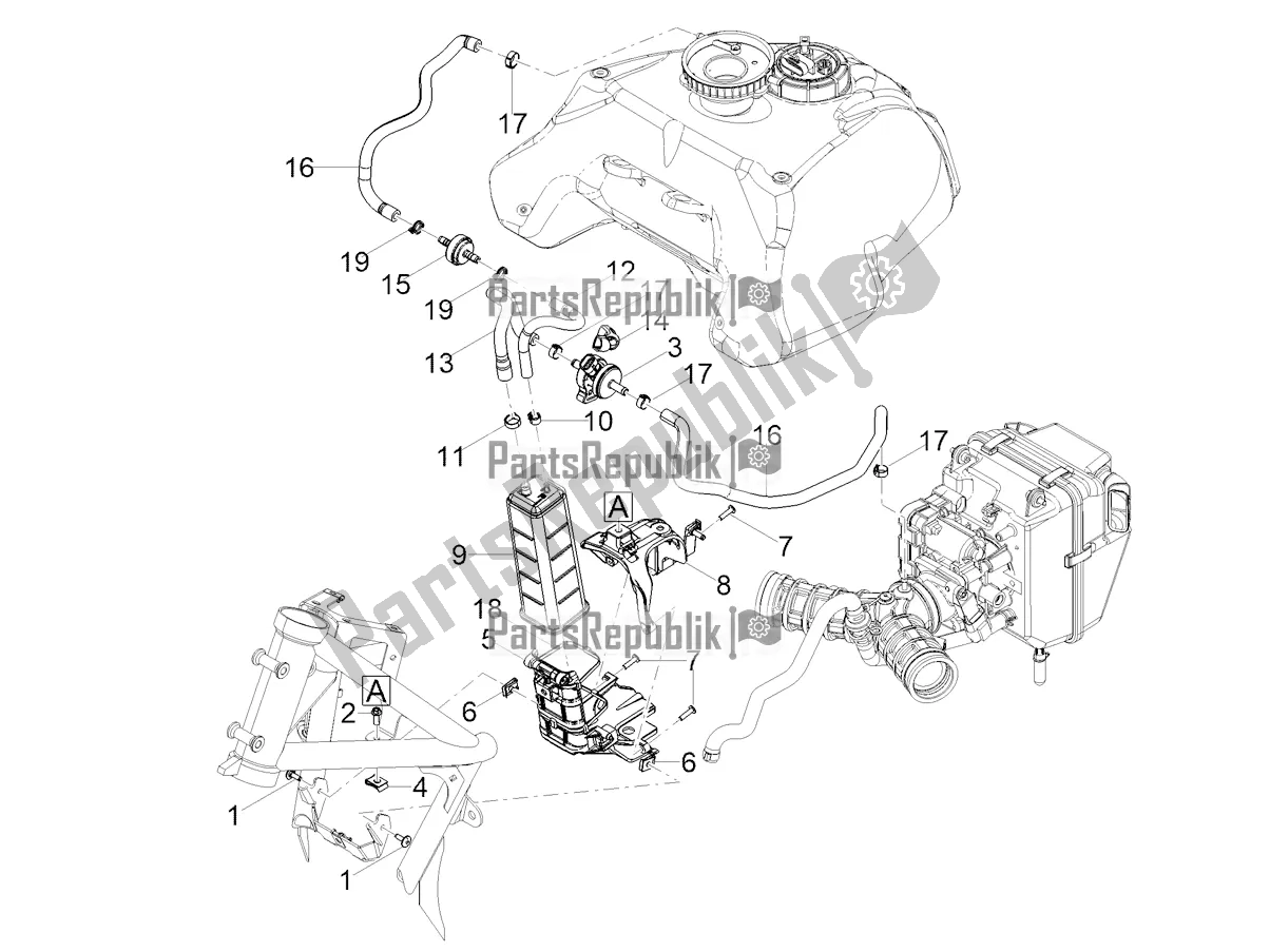 Alle onderdelen voor de Brandstofdampterugwinningssysteem van de Moto-Guzzi V 85 TT Travel Pack USA 850 2022