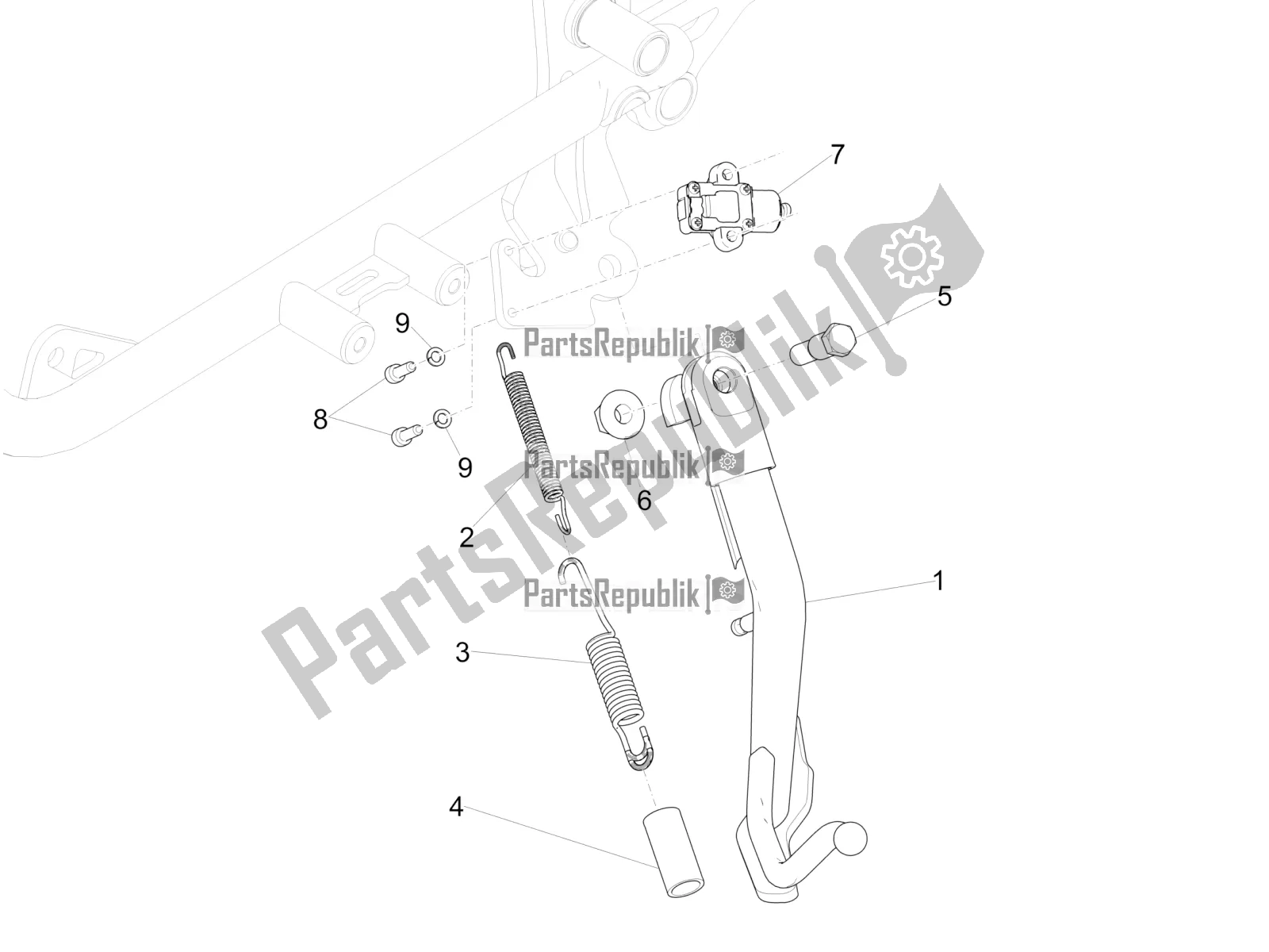Alle onderdelen voor de Centrale Standaard van de Moto-Guzzi V9 Bobber 850 2022