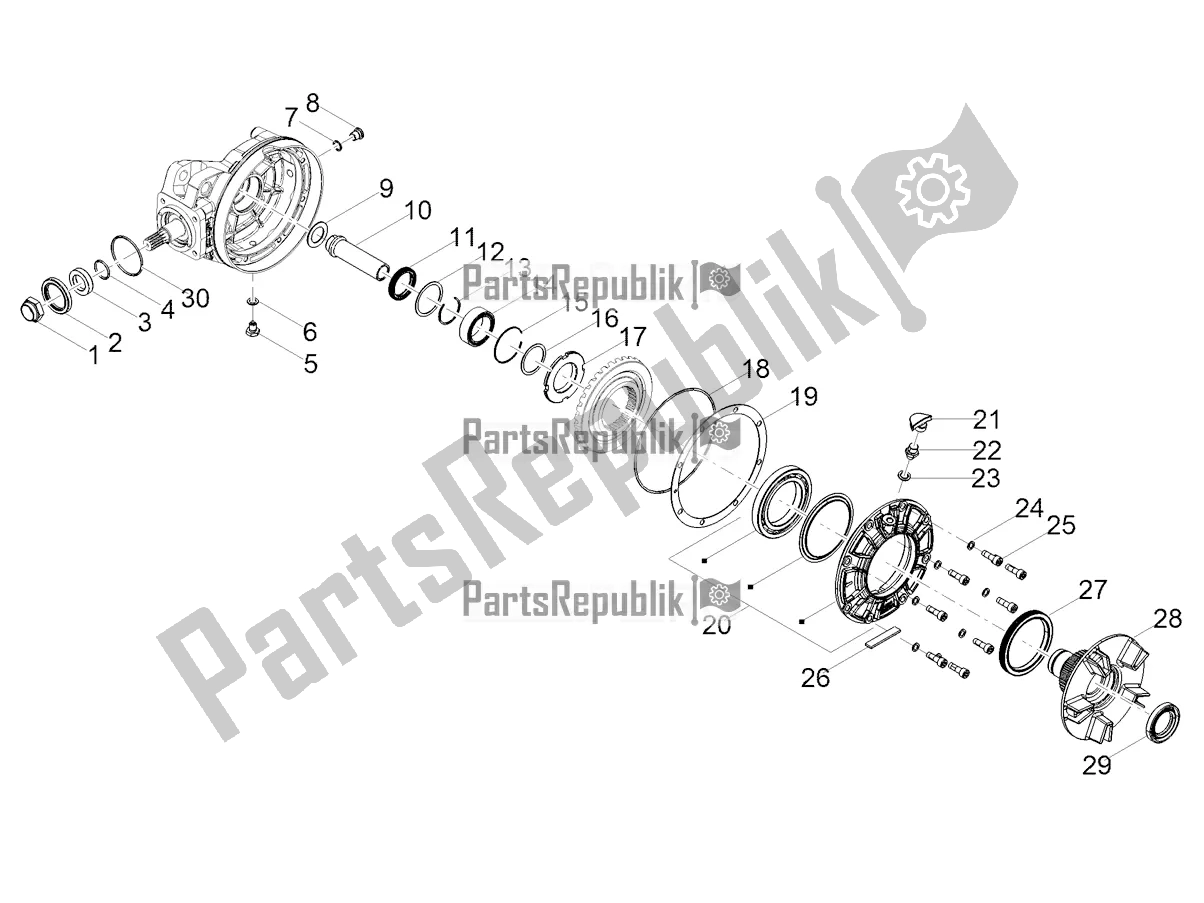 Alle onderdelen voor de Achteroverbrenging / Componenten van de Moto-Guzzi V9 Bobber 850 2022