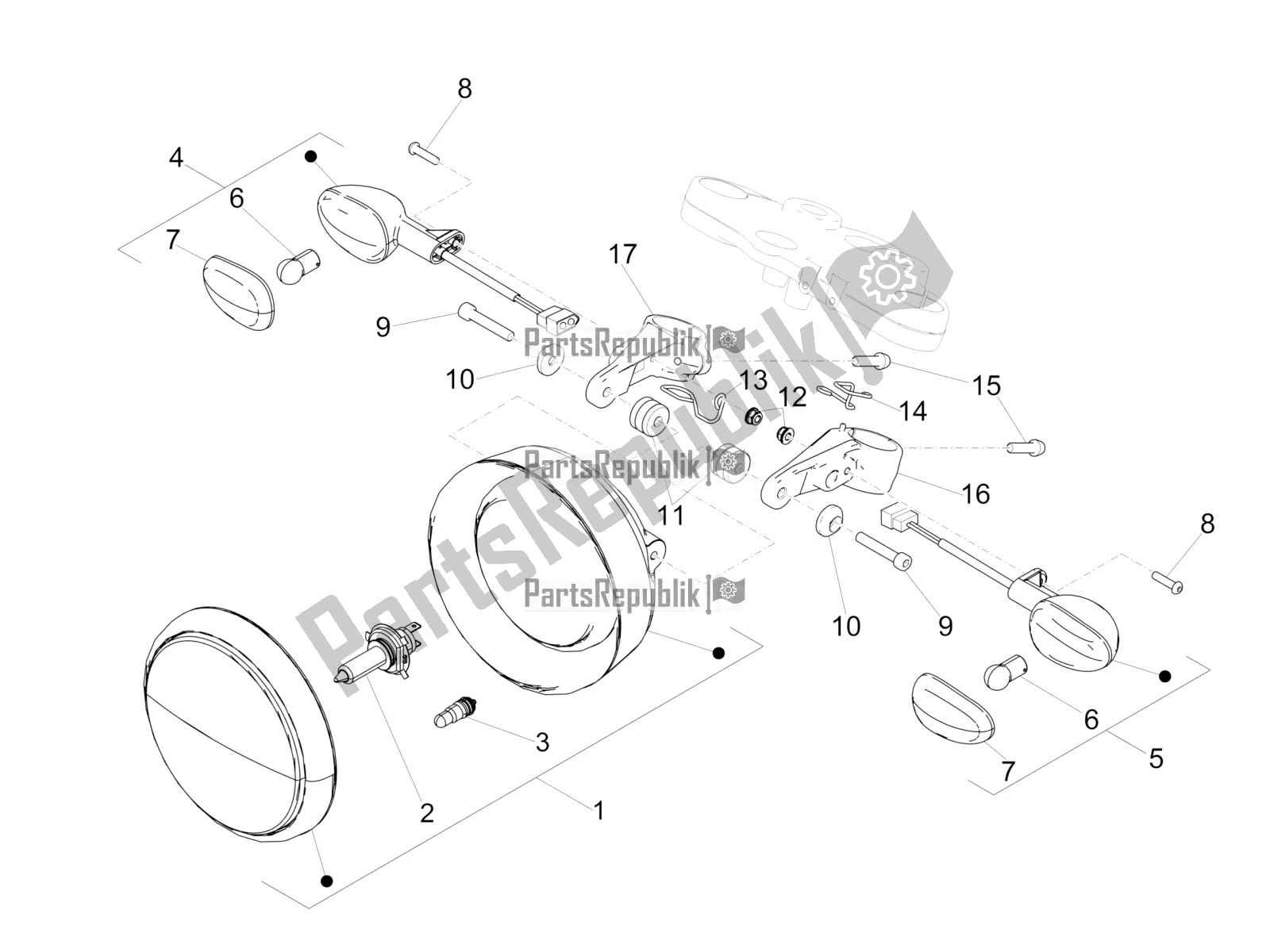 All parts for the Front Lights of the Moto-Guzzi V9 Bobber 850 ABS 2018