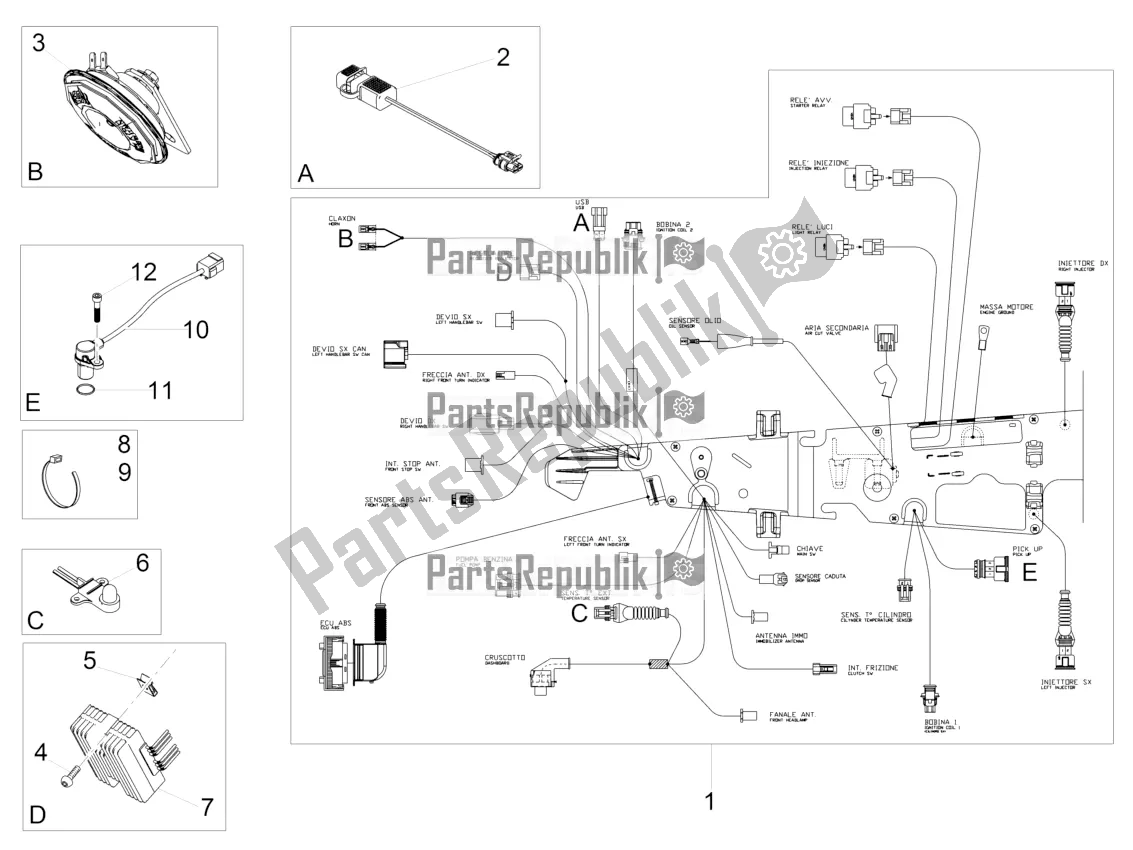 Tutte le parti per il Impianto Elettrico Anteriore del Moto-Guzzi V9 Bobber 850 ABS 2019