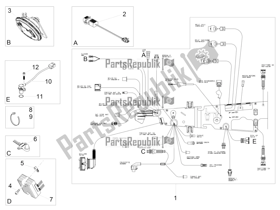 Tutte le parti per il Impianto Elettrico Anteriore del Moto-Guzzi V9 Bobber 850 Apac 2019