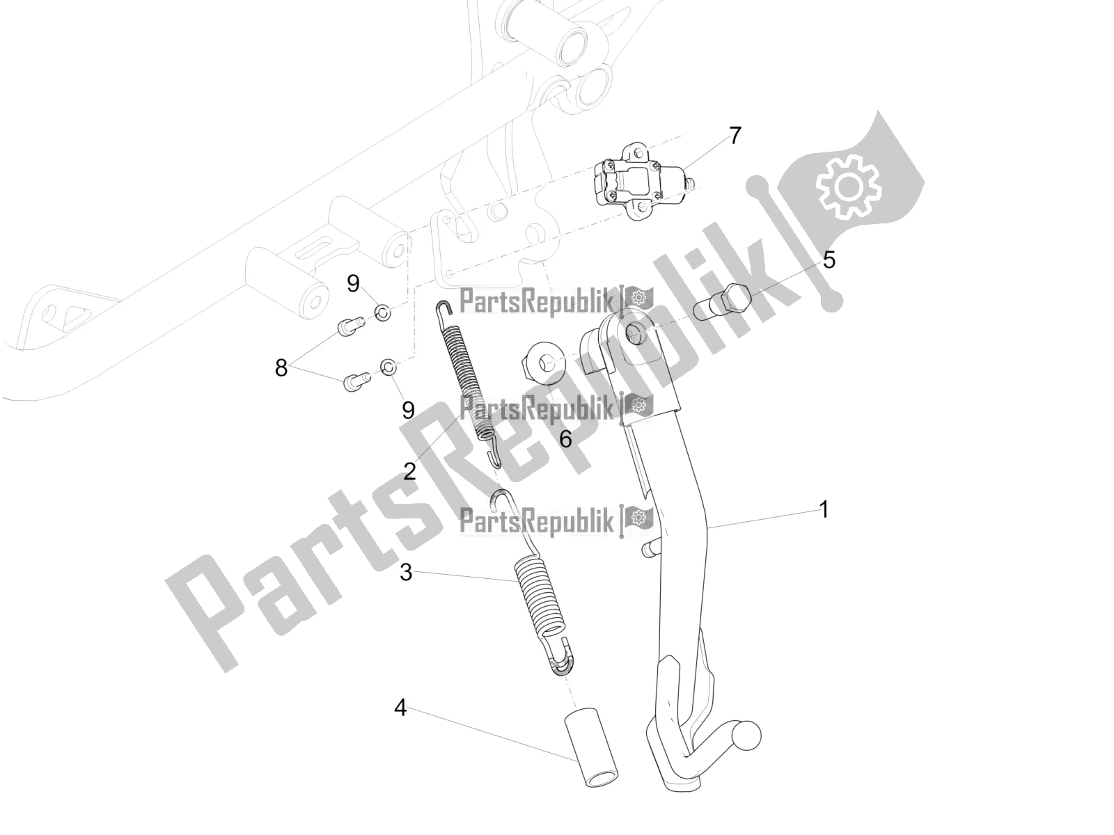 Alle onderdelen voor de Centrale Standaard van de Moto-Guzzi V9 Bobber 850 Apac 2020