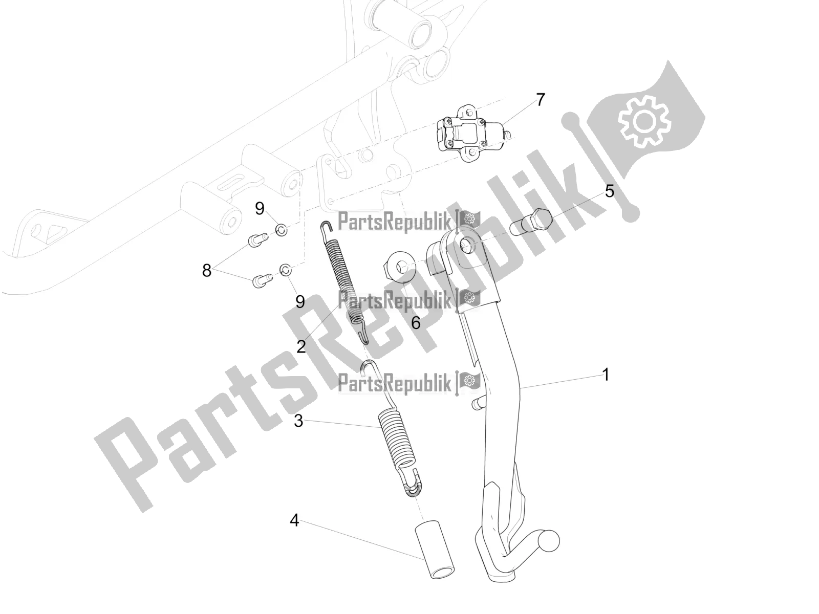 Tutte le parti per il Cavalletto Centrale del Moto-Guzzi V9 Bobber 850 Apac 2020