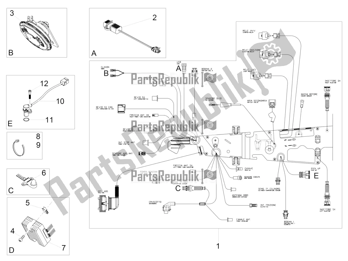 Todas as partes de Sistema Elétrico Frontal do Moto-Guzzi V9 Bobber 850 Apac 2020