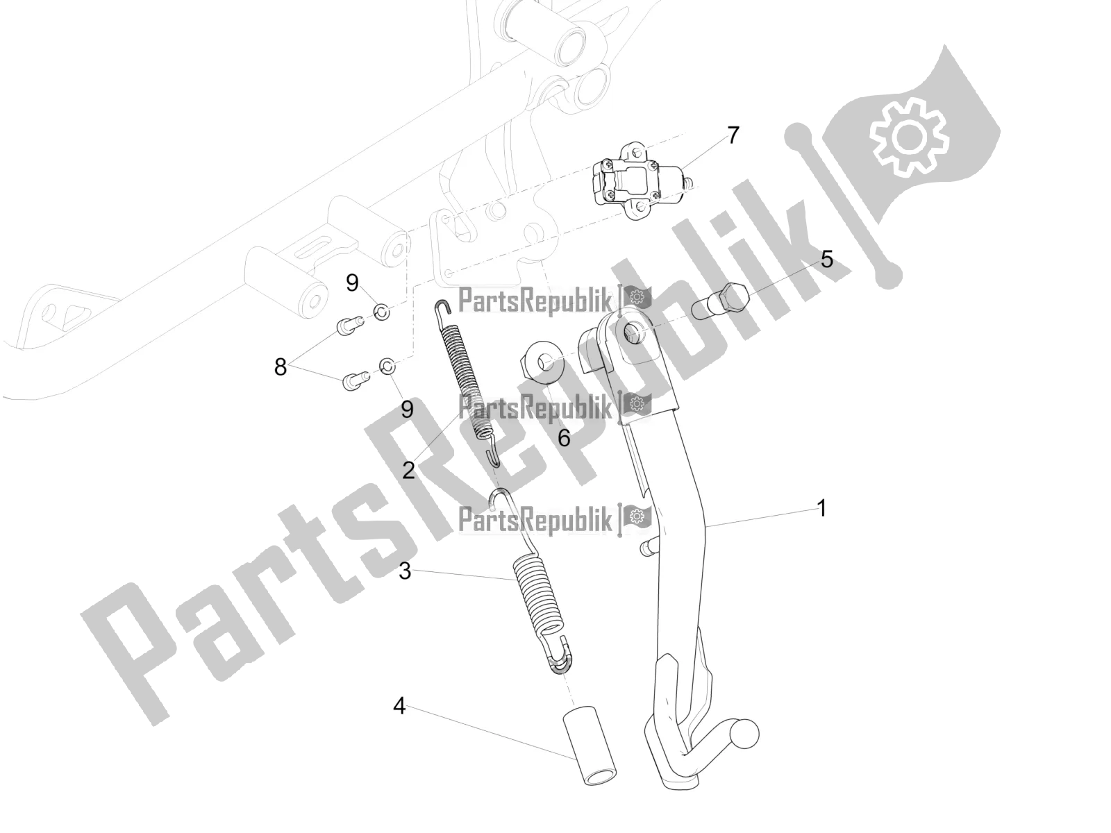 All parts for the Central Stand of the Moto-Guzzi V9 Bobber 850 Apac 2021