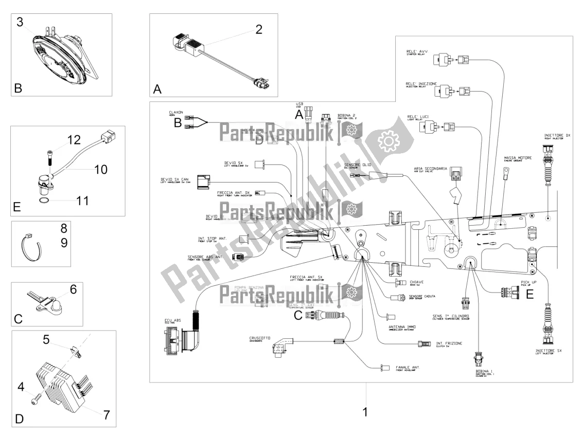 Todas las partes para Sistema Eléctrico Frontal de Moto-Guzzi V9 Bobber 850 Apac 2021