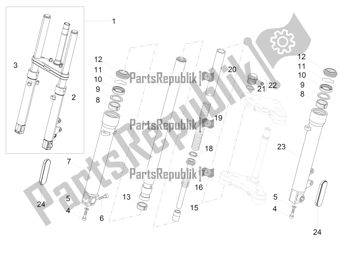 Alle onderdelen voor de Voorvork Kaifa van de Moto-Guzzi V9 Bobber 850 Apac 2022