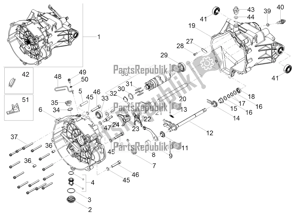 All parts for the Gear Box / Selector / Shift Cam of the Moto-Guzzi V9 Bobber 850 Apac 2022