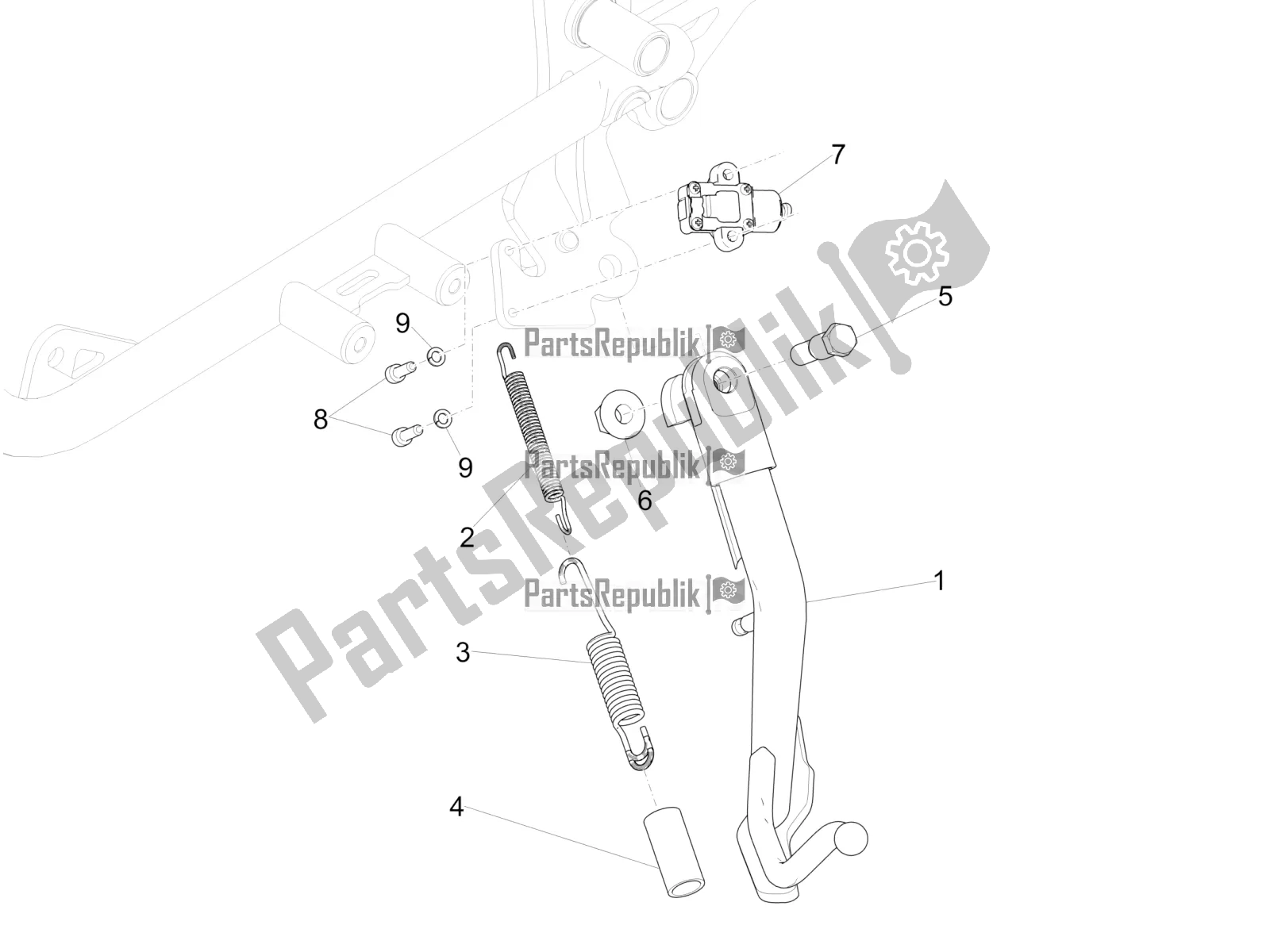 Tutte le parti per il Cavalletto Centrale del Moto-Guzzi V9 Bobber 850 USA 2020