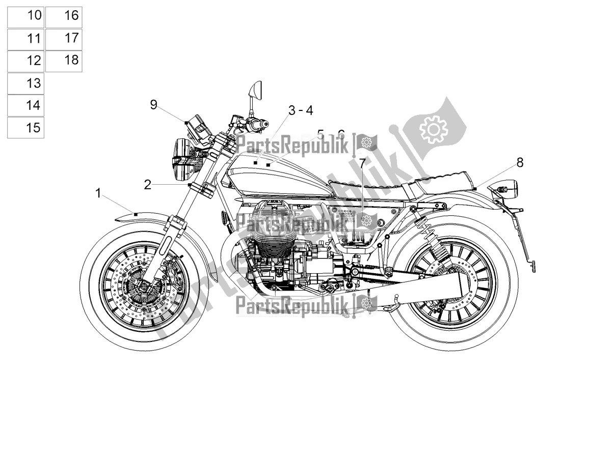 Tutte le parti per il Decalcomania del Moto-Guzzi V9 Bobber 850 USA 2022