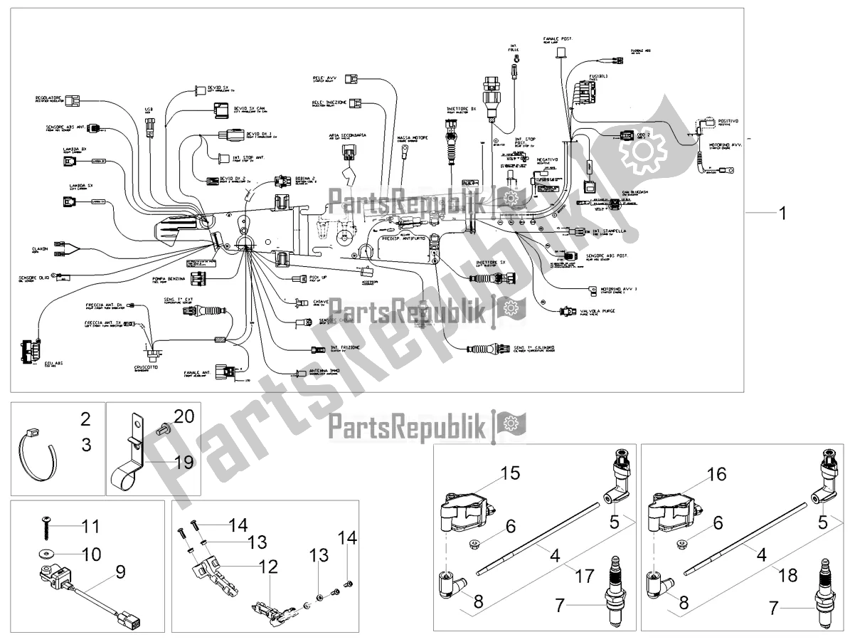 Tutte le parti per il Impianto Elettrico Centrale del Moto-Guzzi V9 Roamer 850 2021