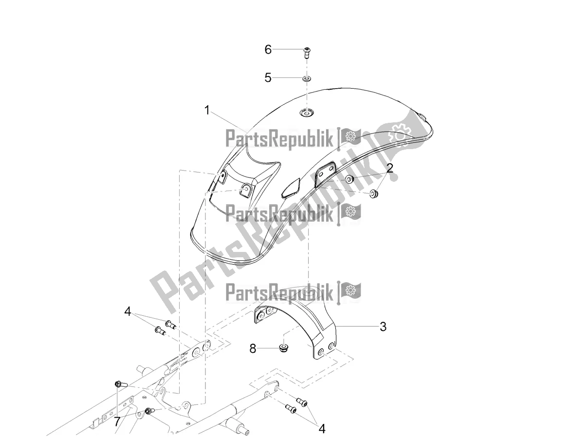 All parts for the Rear Mudguard of the Moto-Guzzi V9 Roamer 850 2021