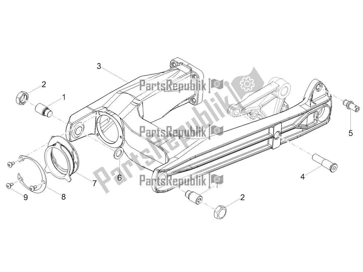 All parts for the Swing Arm of the Moto-Guzzi V9 Roamer 850 2021