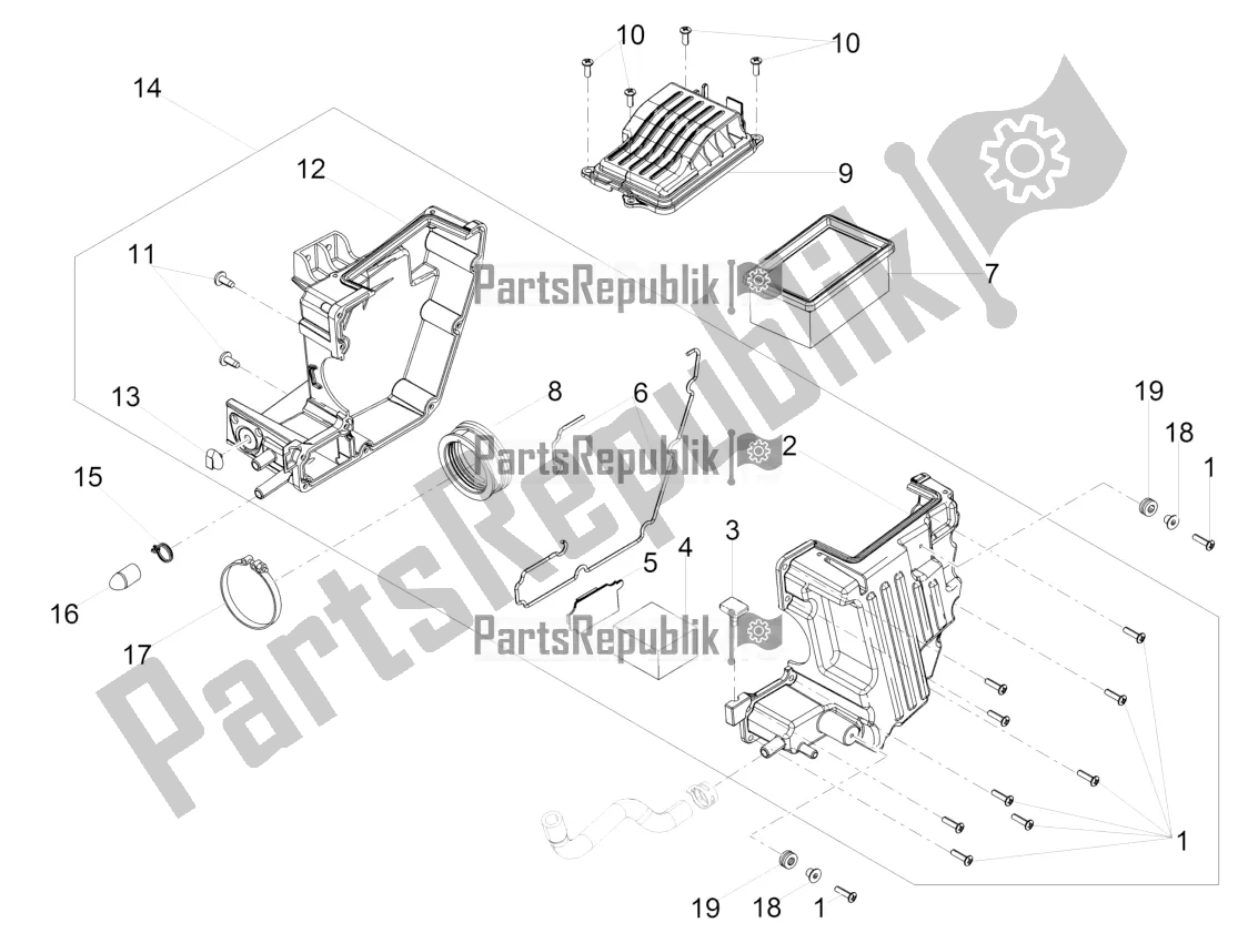 Alle onderdelen voor de Luchtfilterhuis van de Moto-Guzzi V9 Roamer 850 ABS 2019