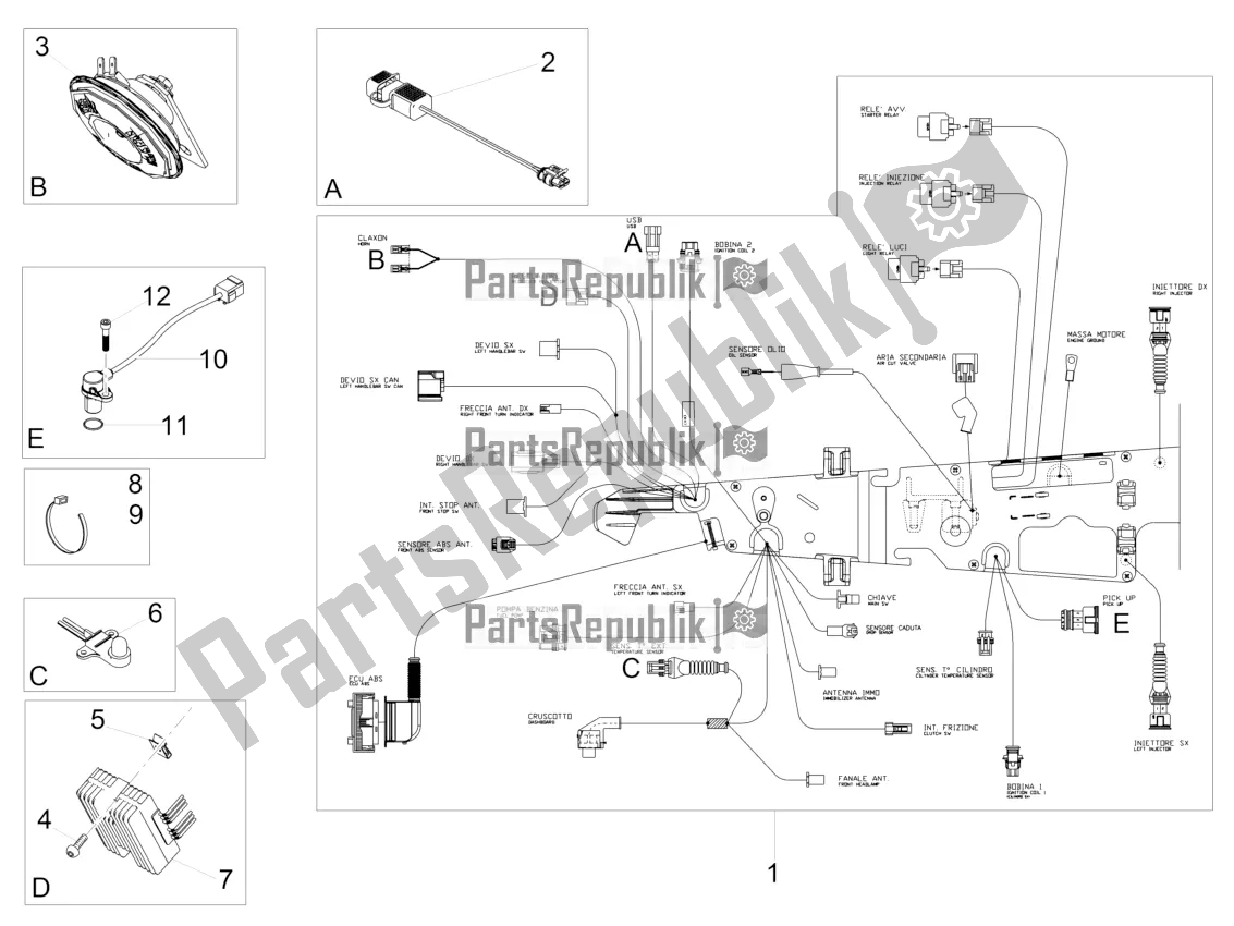 Tutte le parti per il Impianto Elettrico Anteriore del Moto-Guzzi V9 Roamer 850 Apac 2019