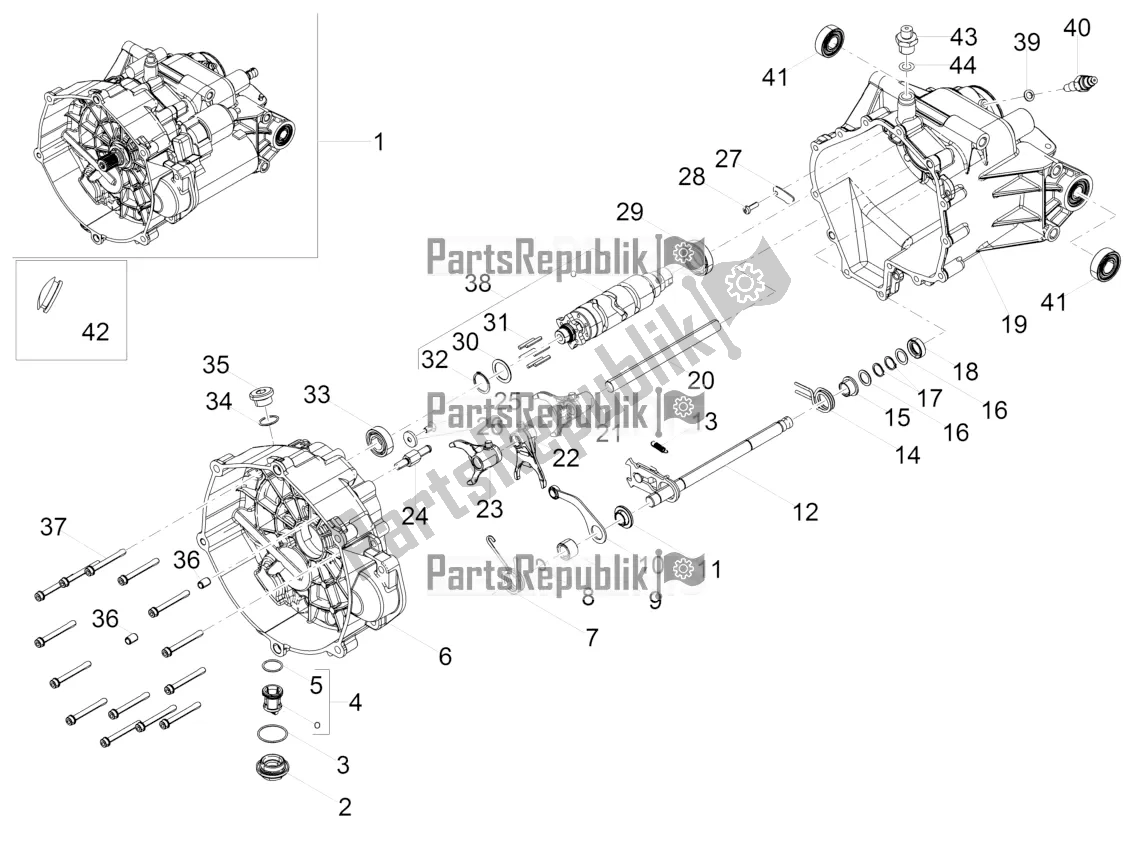 Alle onderdelen voor de Versnellingsbak / Keuzeschakelaar / Schakelnok van de Moto-Guzzi V9 Roamer 850 Apac 2020