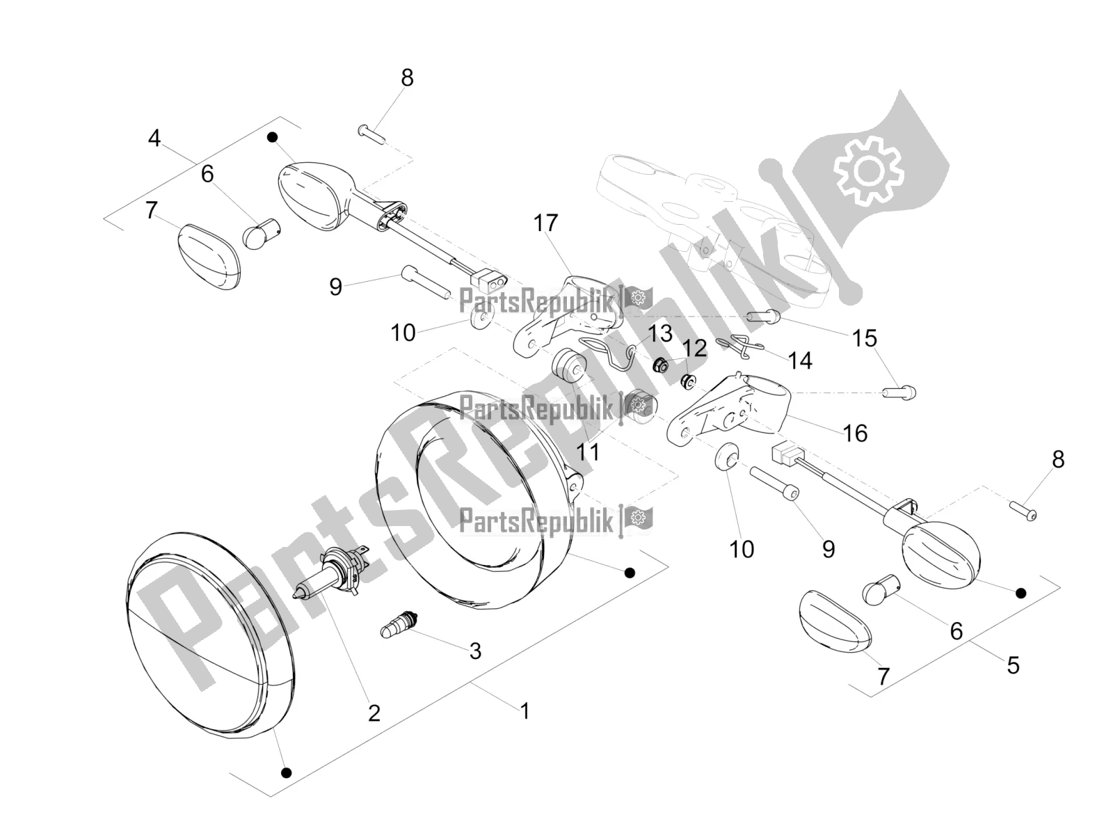 Todas as partes de Luzes Dianteiras do Moto-Guzzi V9 Roamer 850 USA 2020