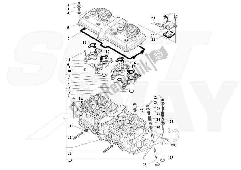 Alle onderdelen voor de Cilinderkop van de MV Agusta Brutale 1090-1090R-1090 RR 109010901090 2013