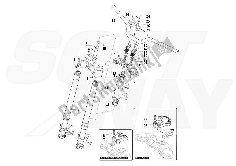 Alle onderdelen voor de Voorvork van de MV Agusta Brutale 1090-1090R-1090 RR 109010901090 2013