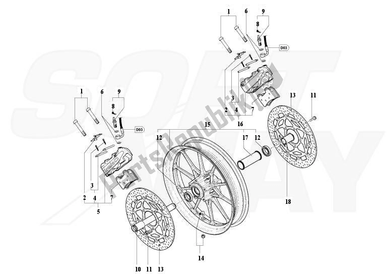 Alle onderdelen voor de Front Wheel 1090-1090r van de MV Agusta Brutale 1090-1090R-1090 RR 109010901090 2013