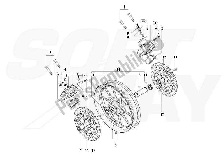 Alle onderdelen voor de Front Wheel 1090rr van de MV Agusta Brutale 1090-1090R-1090 RR 109010901090 2013