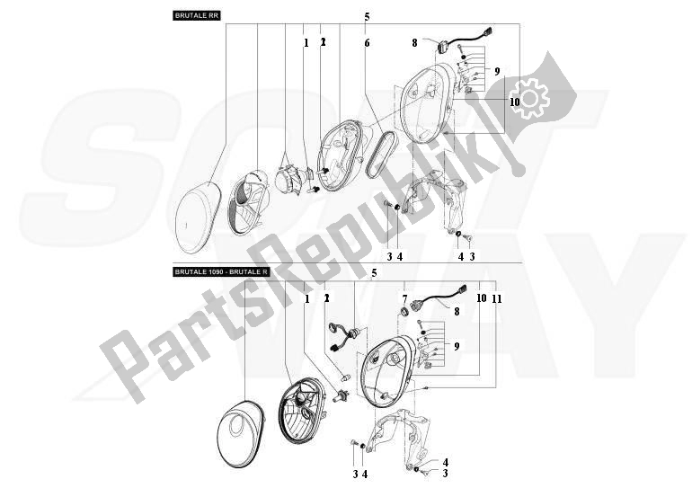 Alle onderdelen voor de Koplamp van de MV Agusta Brutale 1090-1090R-1090 RR 109010901090 2013