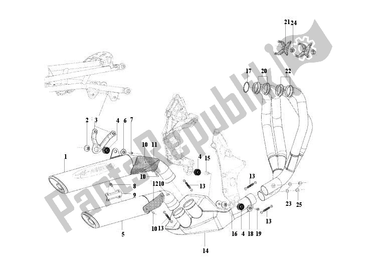 All parts for the Exhaust System of the MV Agusta Brutale 750 2003