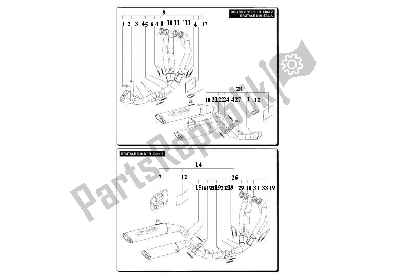 Todas as partes de Exhaust System Titanium do MV Agusta Brutale 910 2005